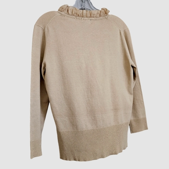 Nwot Philosophy by Republic Tan Ruffled 3/4 Sleeve Cardigan w/Silver Bead Button - Picture 10 of 15